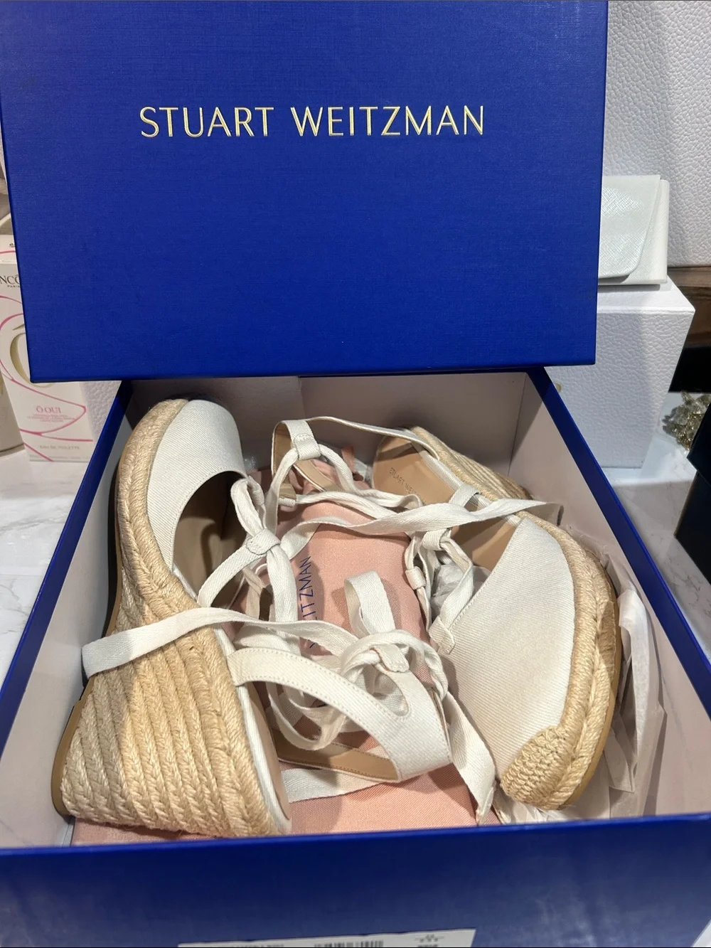 Stuart Weitzman white Espadrille Lace-Up Wedge Sandals - Picture 8 of 8